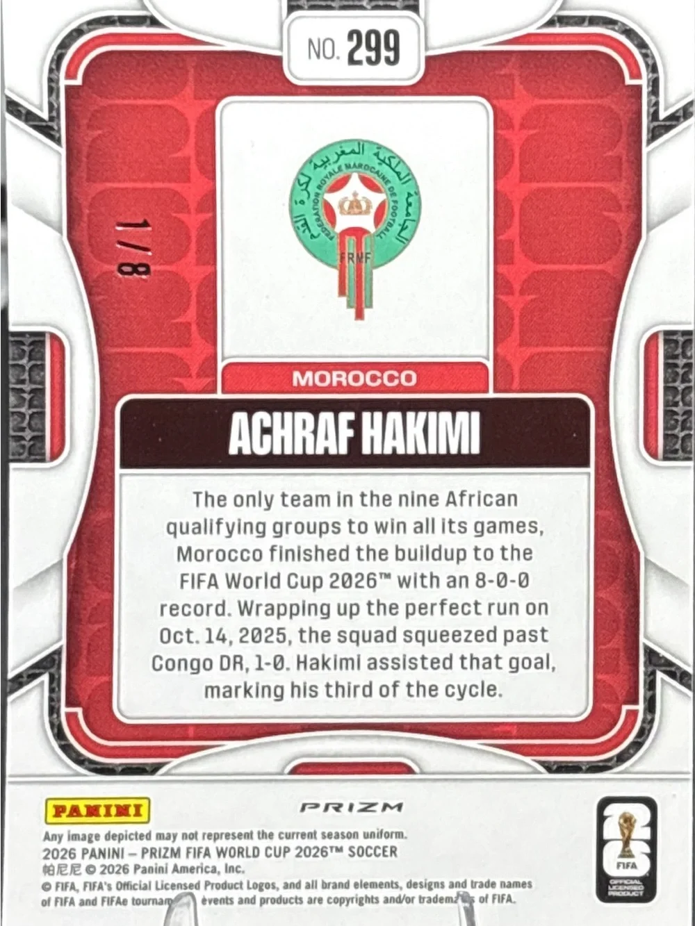 Panini Prizm Morocco Achraf Hakimi – Holo Prizm LE 1/8
